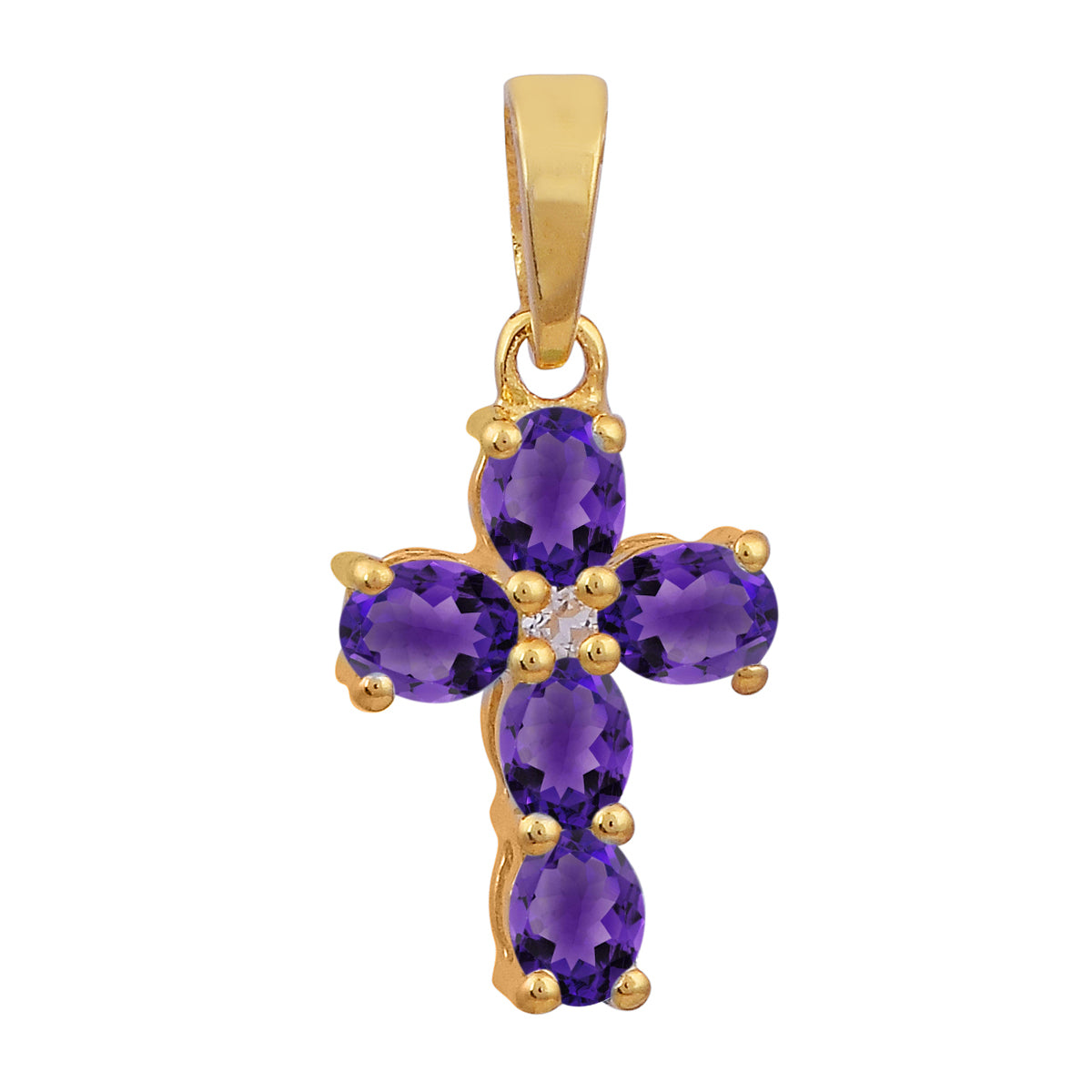 Multi Stone Religious Cross Pendant -Sterling Silver Gold Plated