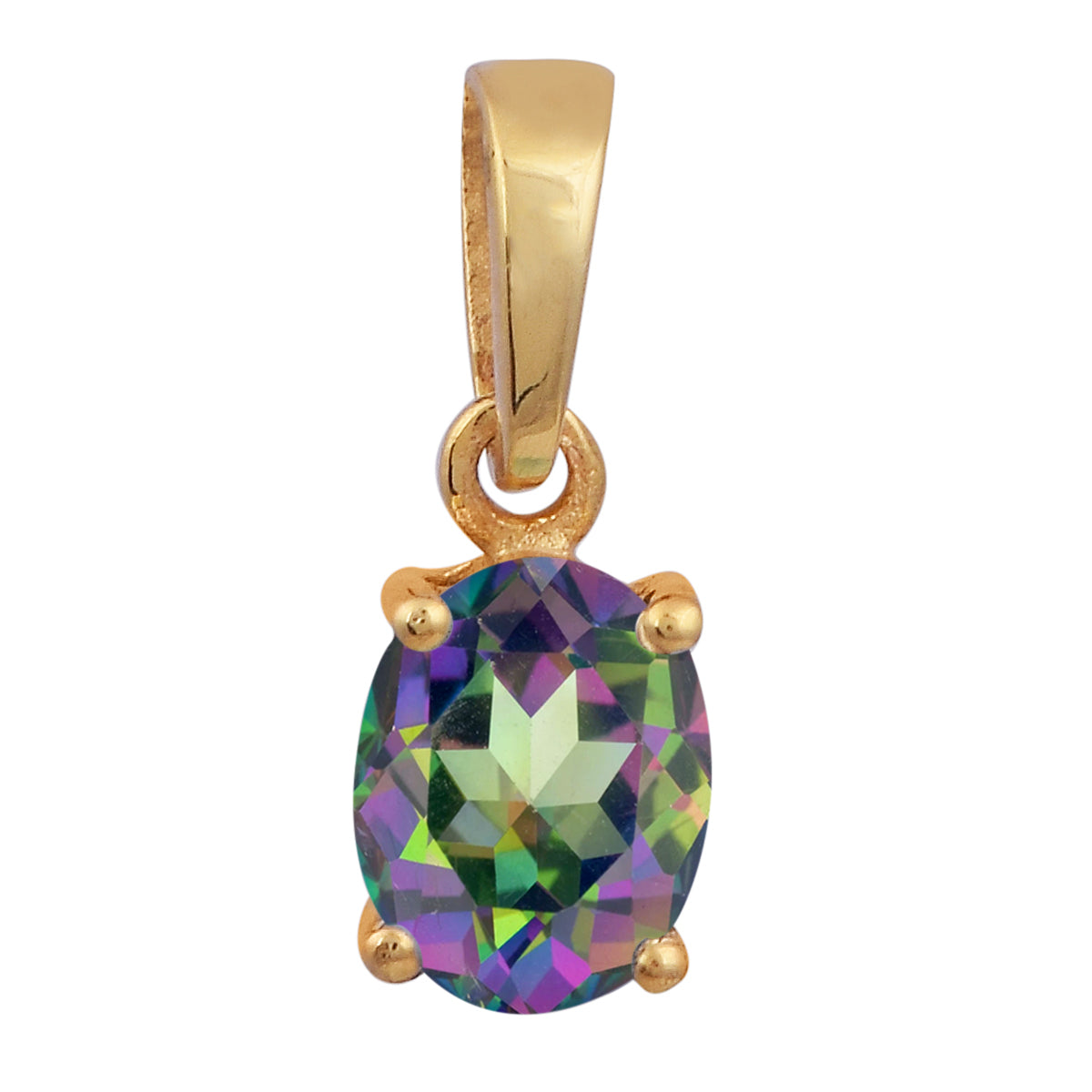 Multi Stone Oval Gemstone Pendant - Sterling Silver Gold Plated