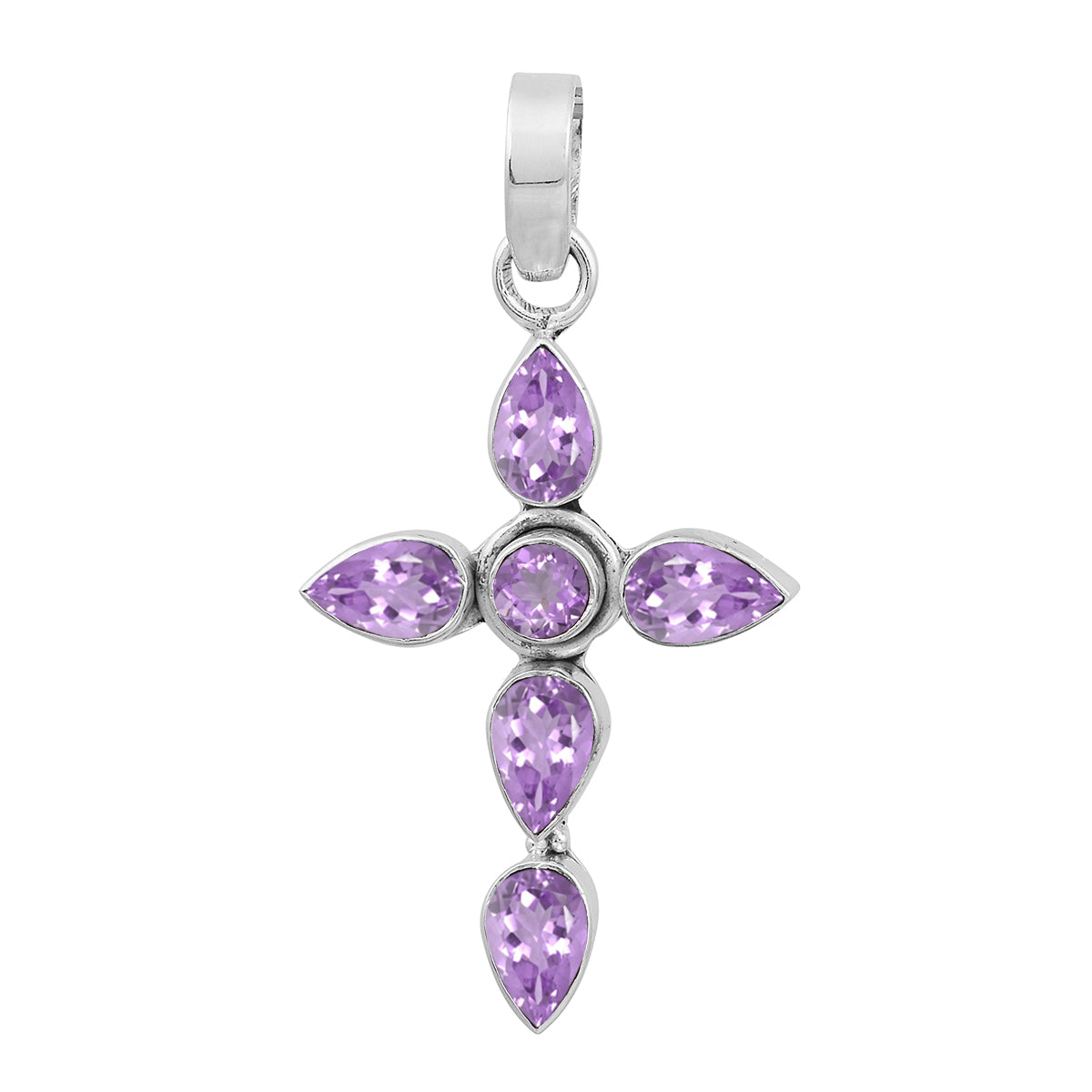 Multi Stone Cross Pendant -Sterling Silver