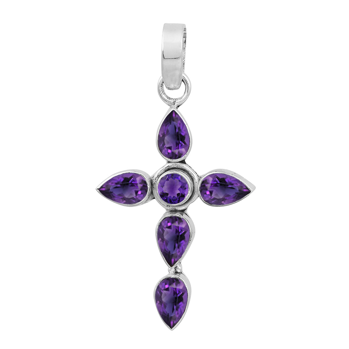 Multi Stone Cross Pendant -Sterling Silver