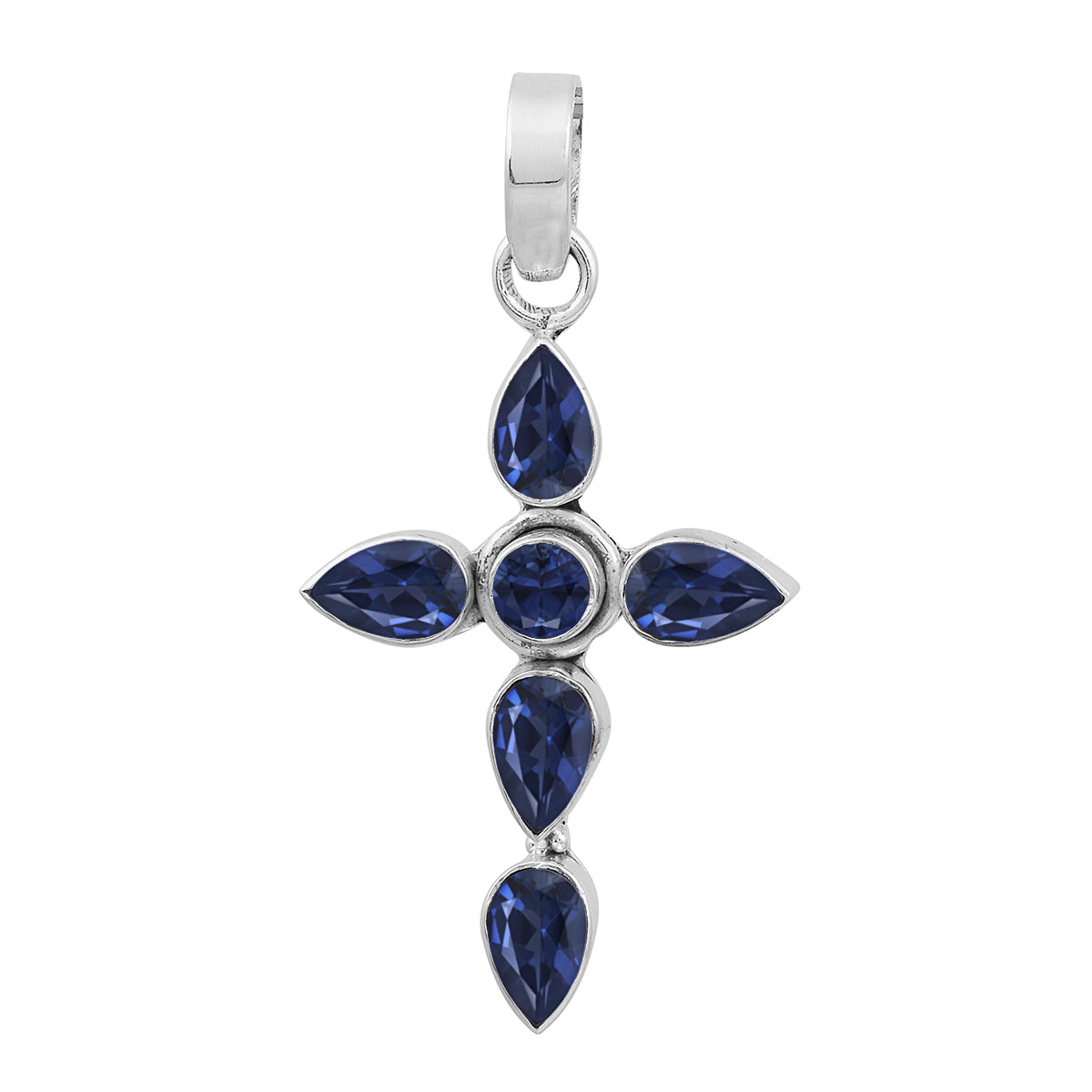 Multi Stone Cross Pendant -Sterling Silver