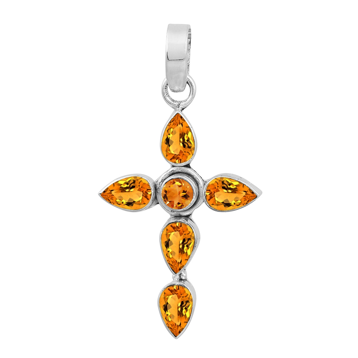 Multi Stone Cross Pendant -Sterling Silver