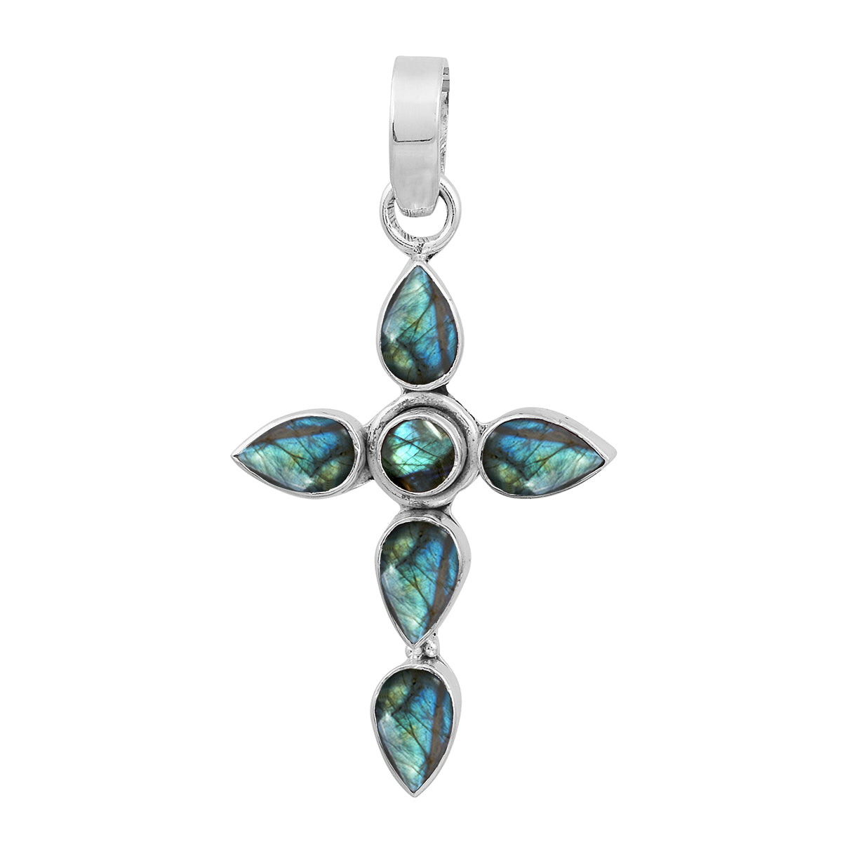 Multi Stone Cross Pendant -Sterling Silver
