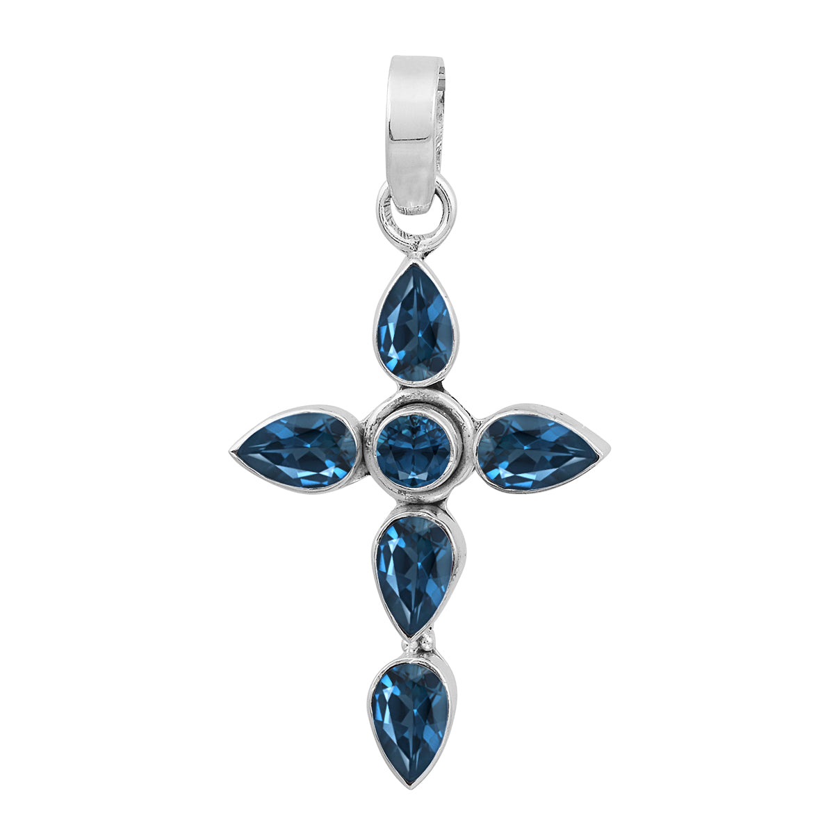 Multi Stone Cross Pendant -Sterling Silver