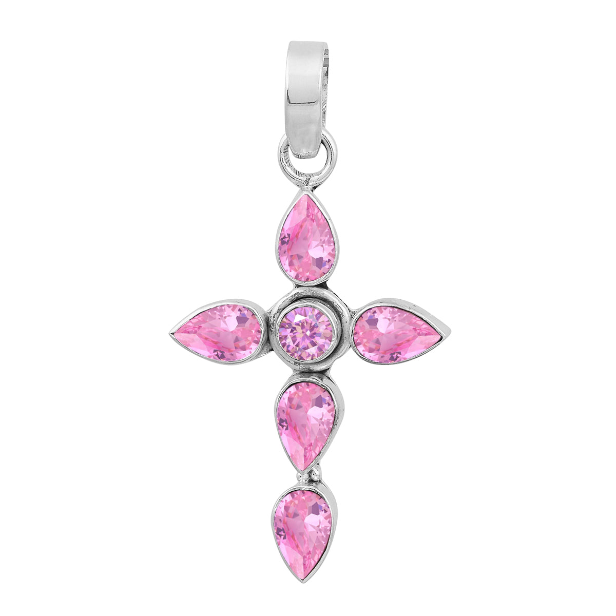 Multi Stone Cross Pendant -Sterling Silver