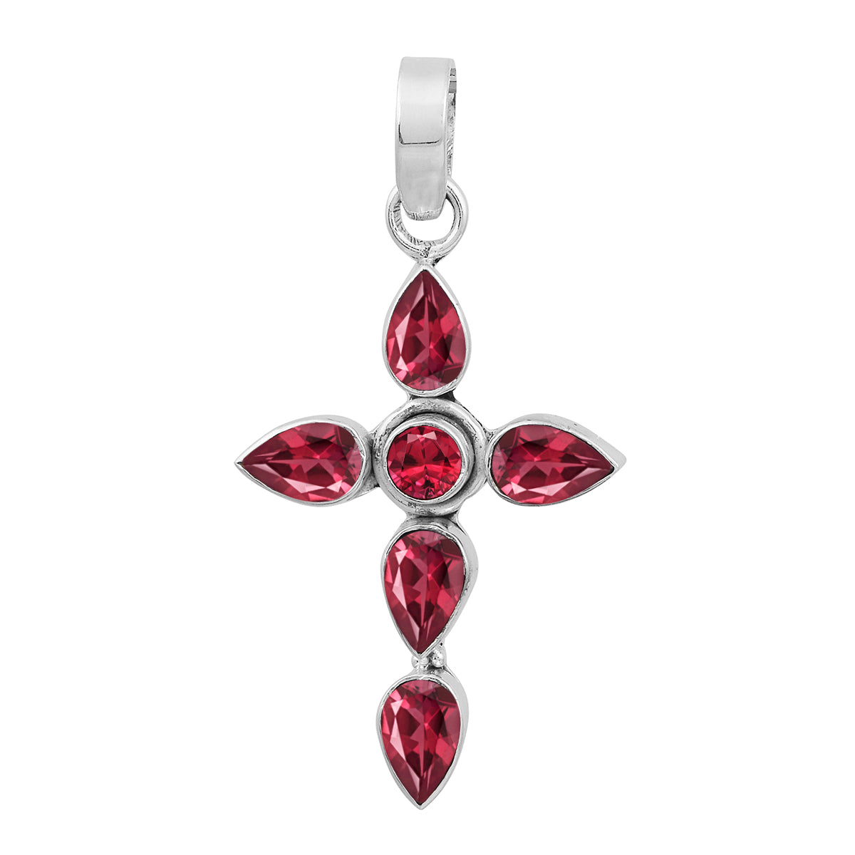 Multi Stone Cross Pendant -Sterling Silver