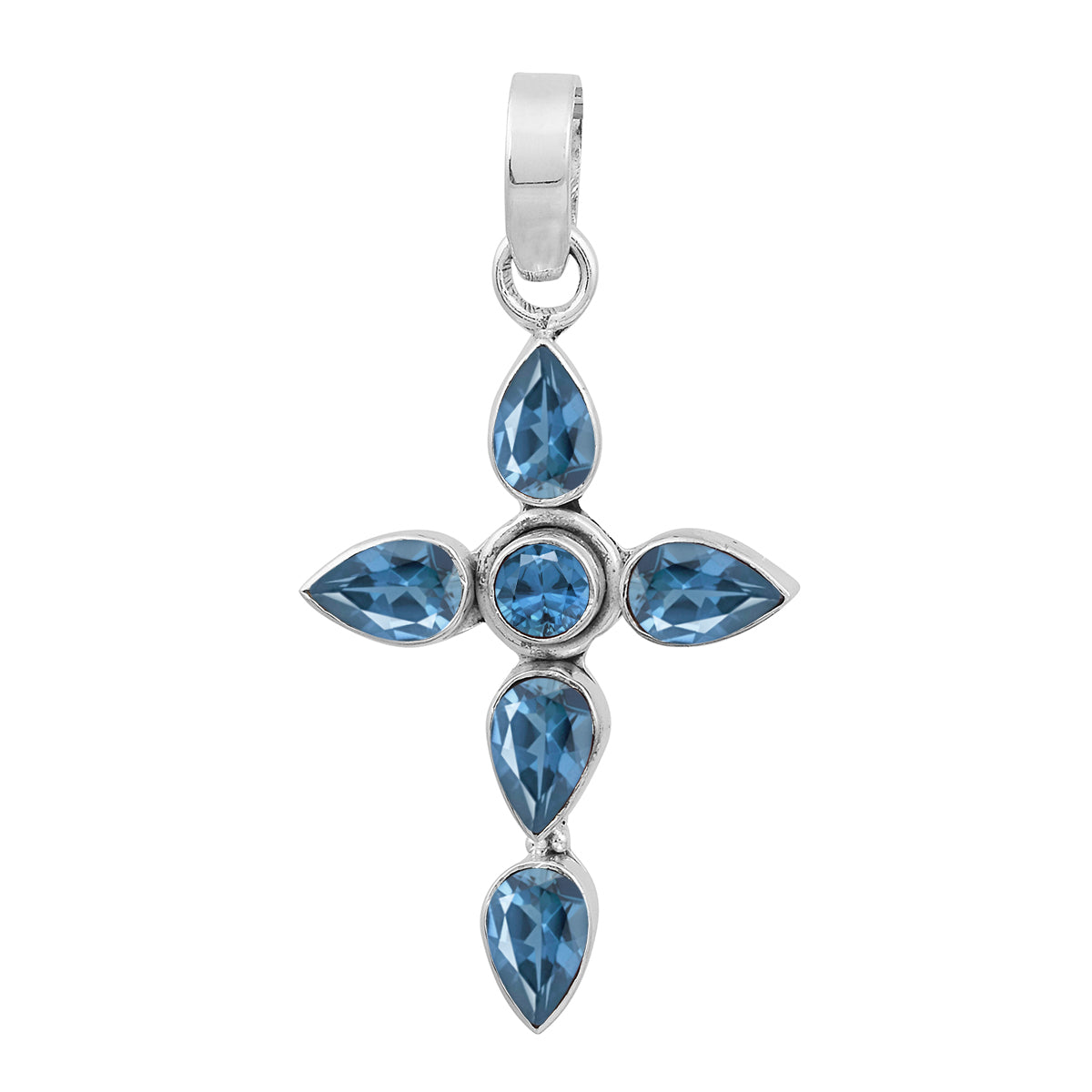 Multi Stone Cross Pendant -Sterling Silver