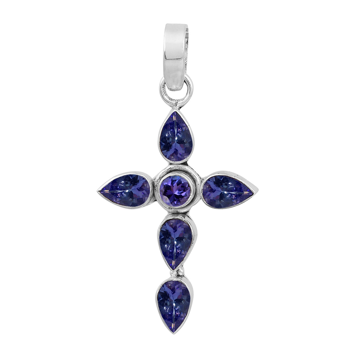 Multi Stone Cross Pendant -Sterling Silver