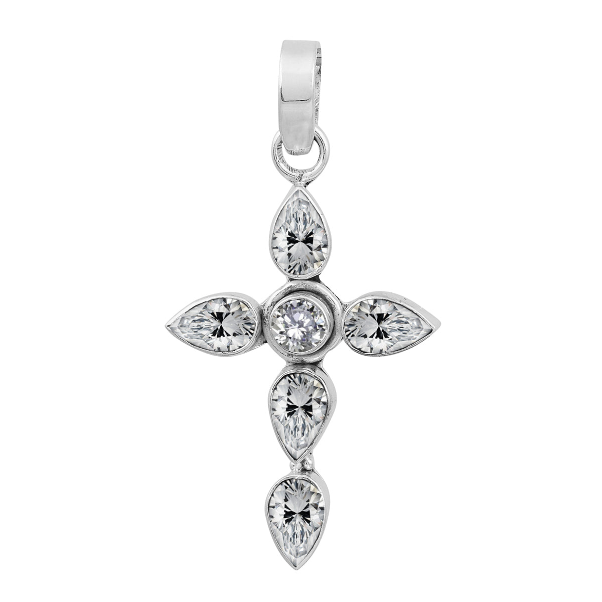 Multi Stone Cross Pendant -Sterling Silver