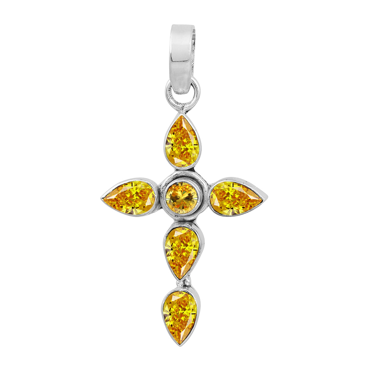 Multi Stone Cross Pendant -Sterling Silver