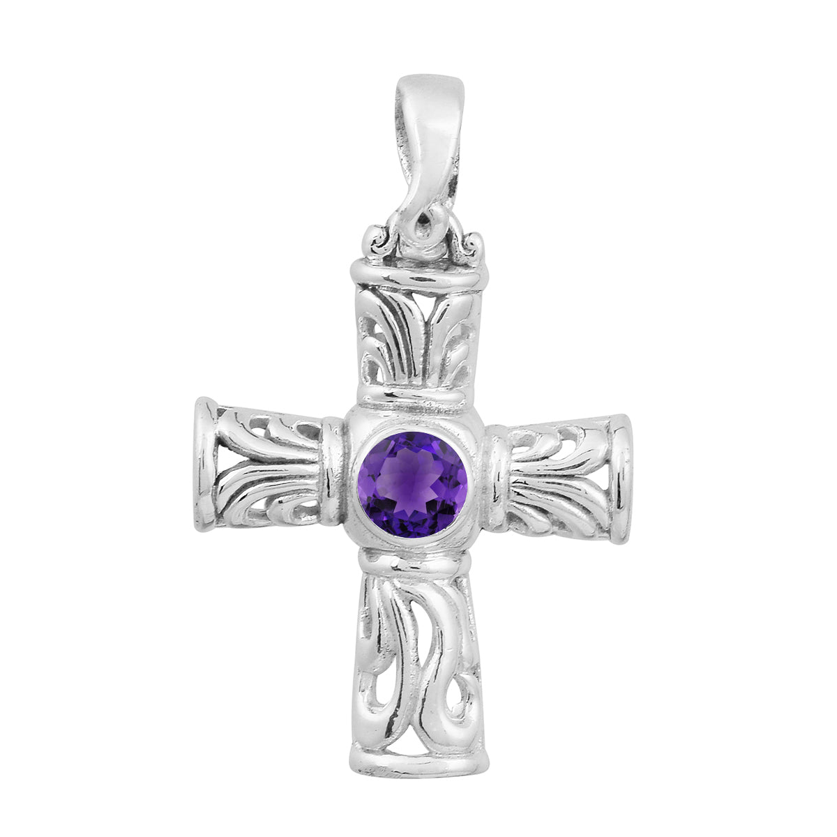 Multi Stone Ornate Cross Pendant -Sterling Silver