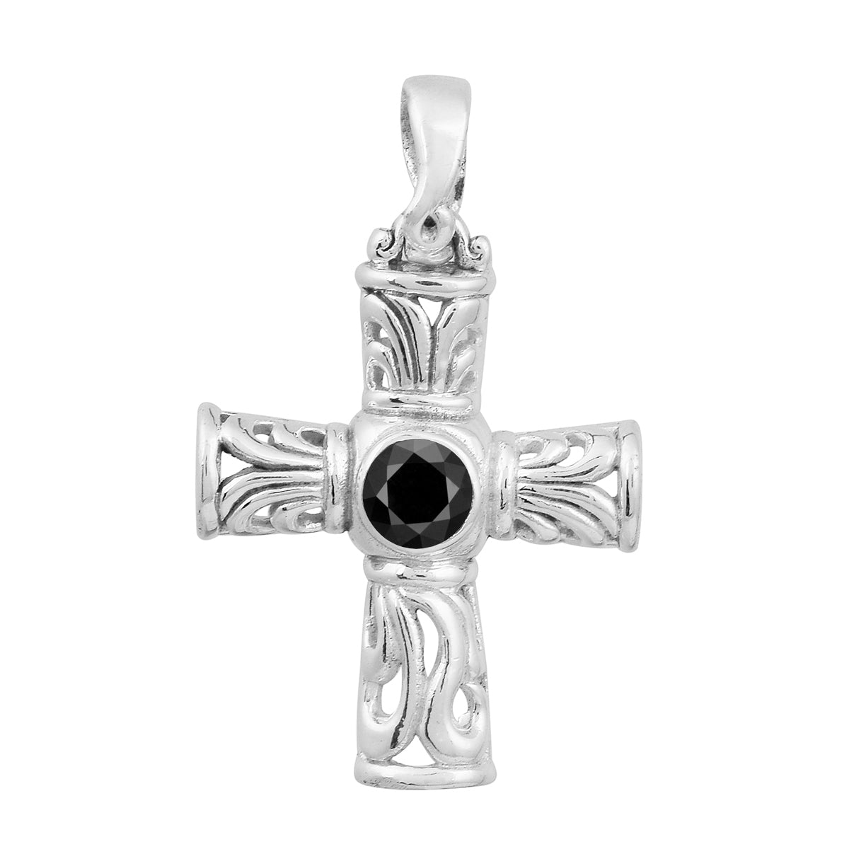 Multi Stone Ornate Cross Pendant -Sterling Silver