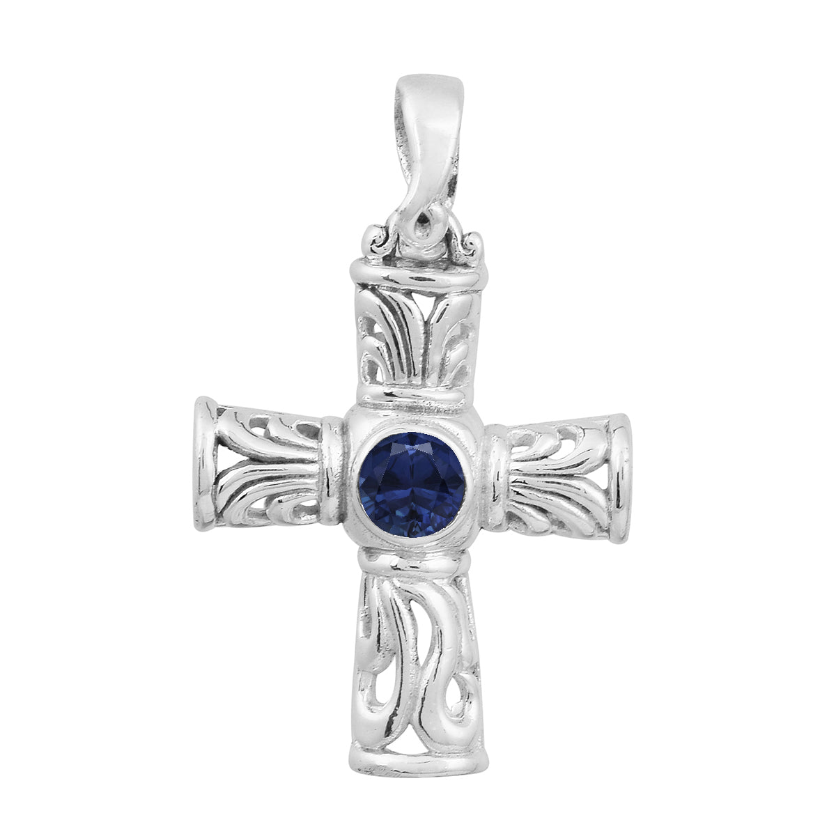 Multi Stone Ornate Cross Pendant -Sterling Silver