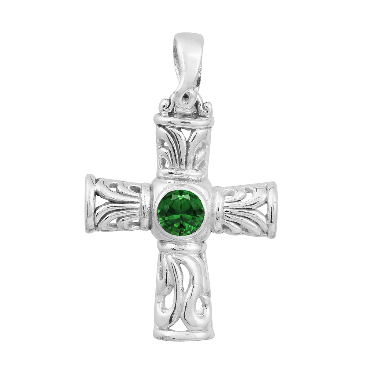 Multi Stone Ornate Cross Pendant -Sterling Silver