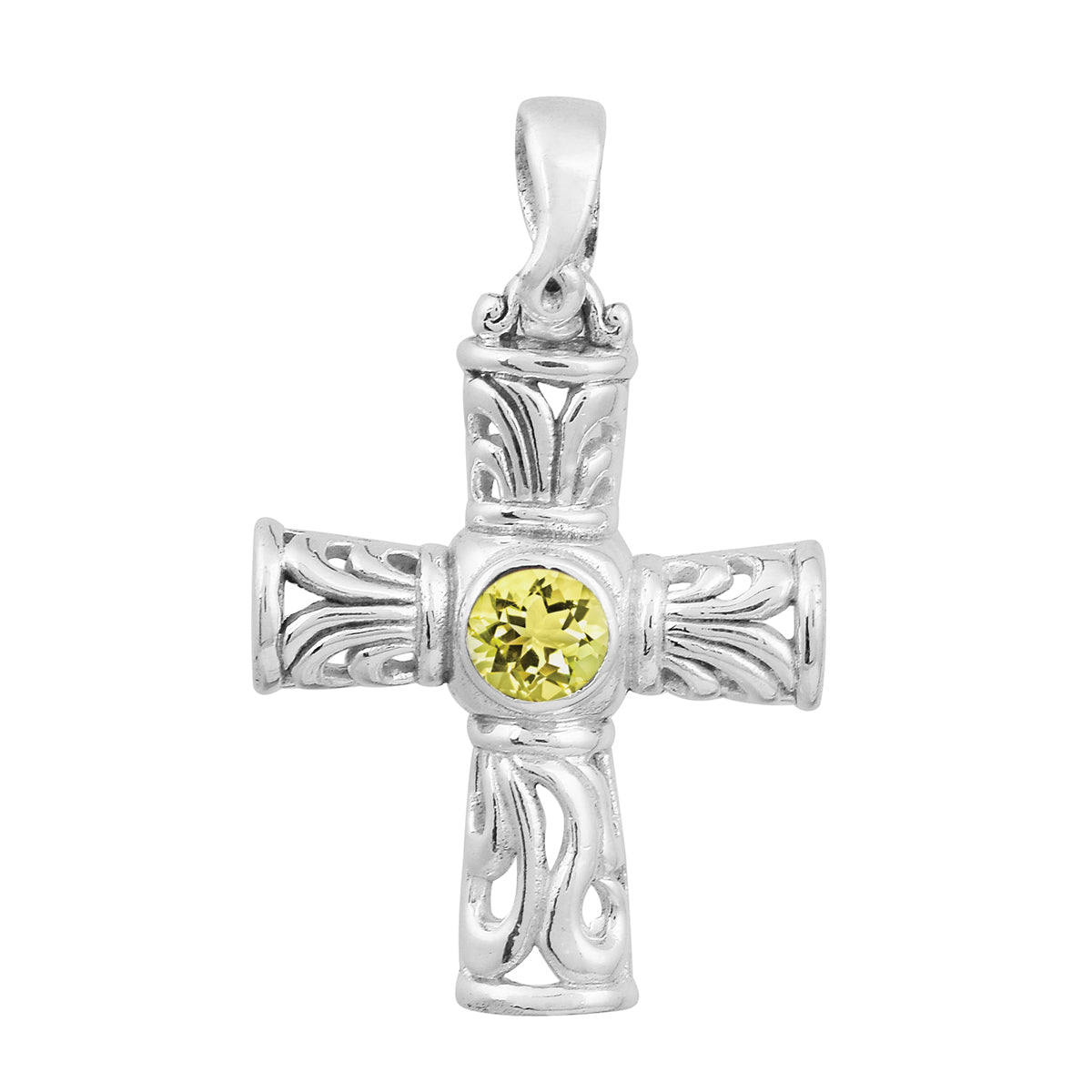 Multi Stone Ornate Cross Pendant -Sterling Silver