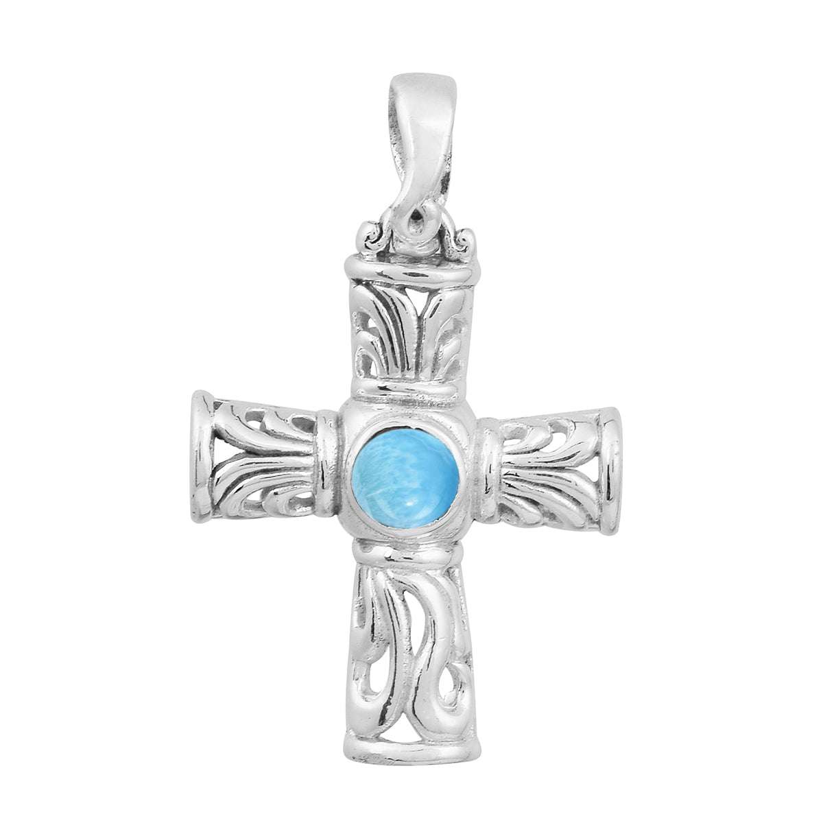Multi Stone Ornate Cross Pendant -Sterling Silver