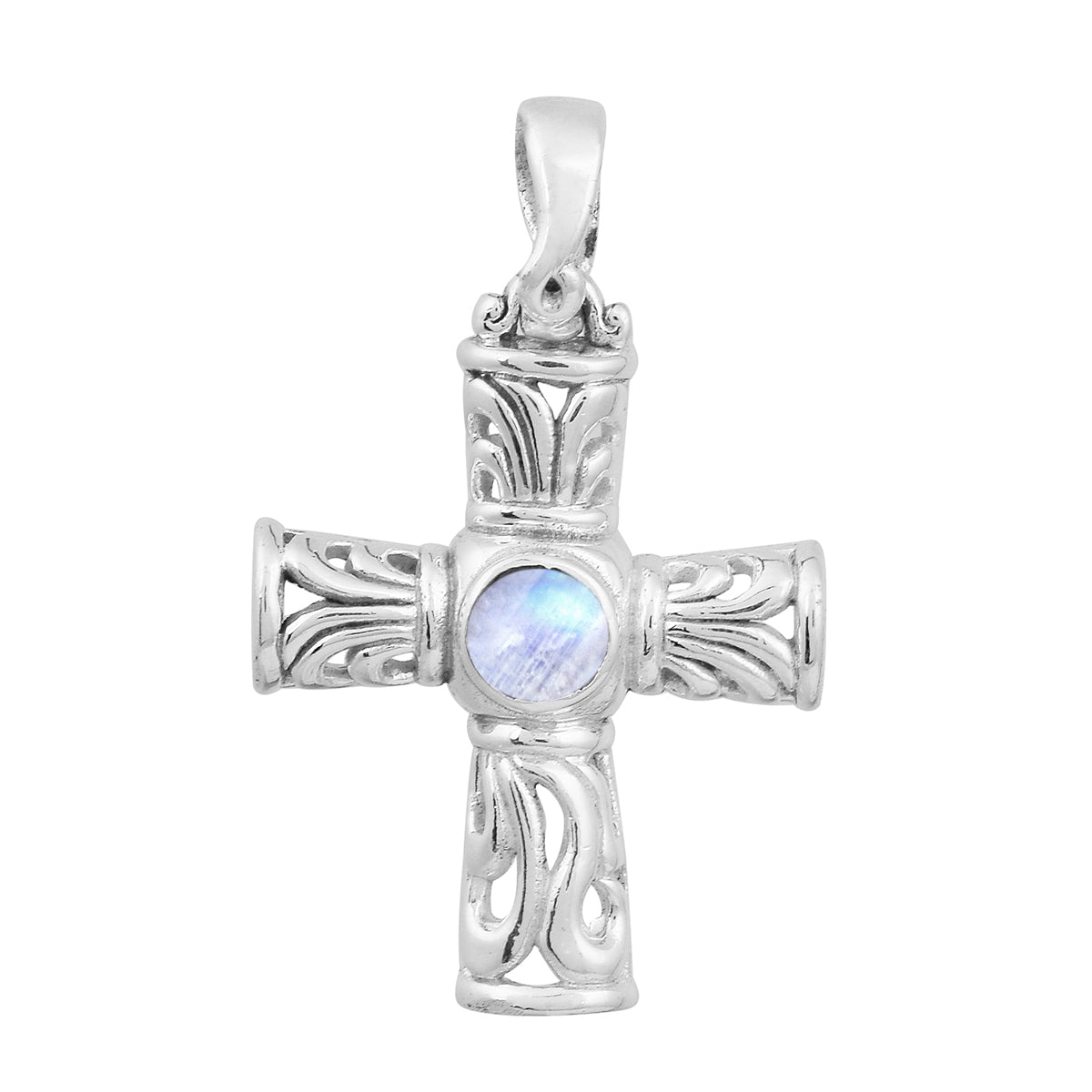 Multi Stone Ornate Cross Pendant -Sterling Silver