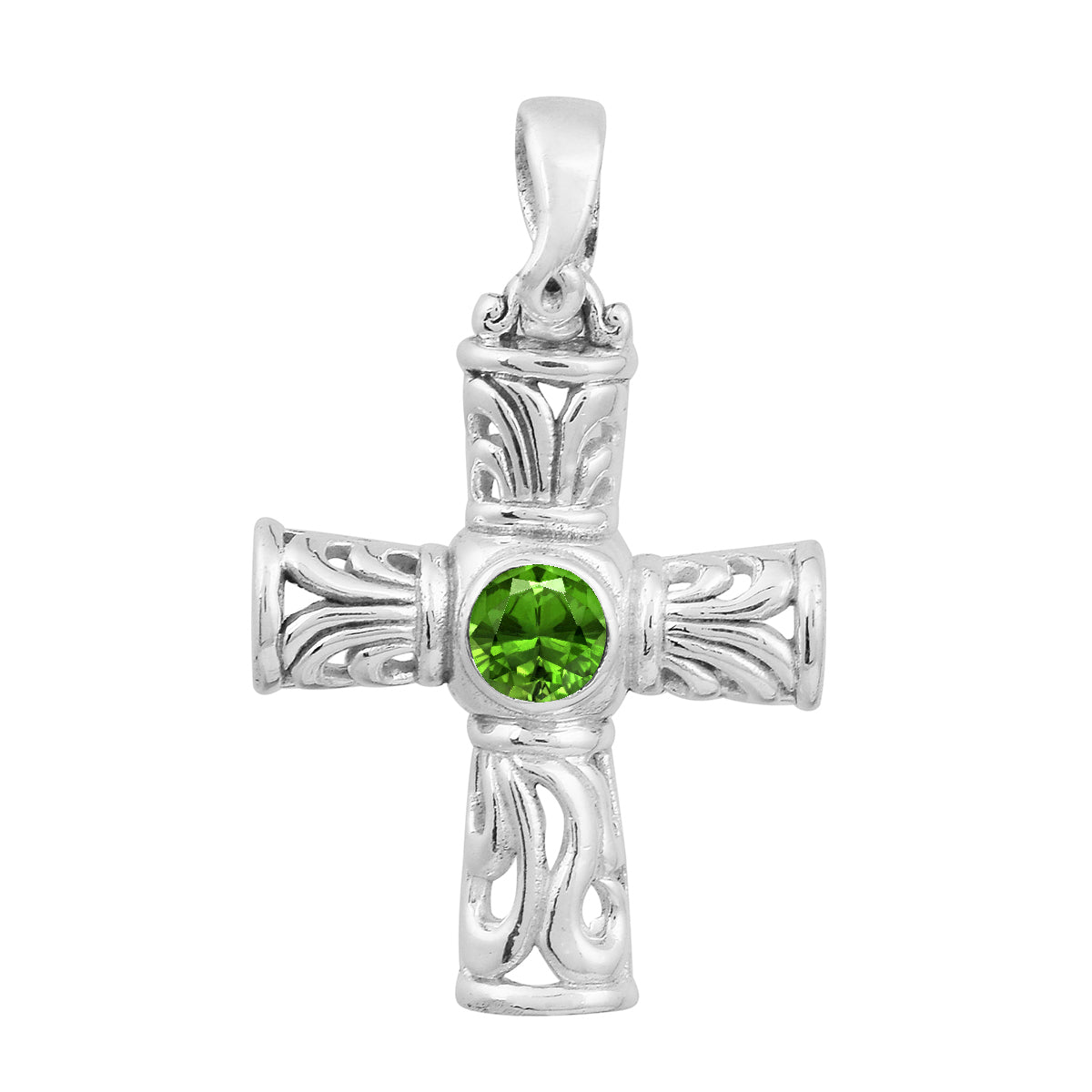 Multi Stone Ornate Cross Pendant -Sterling Silver
