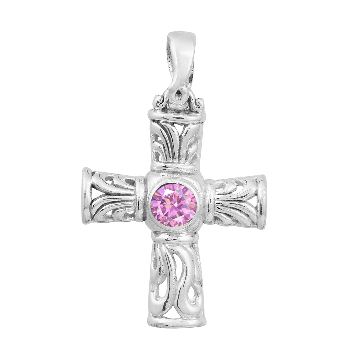 Multi Stone Ornate Cross Pendant -Sterling Silver