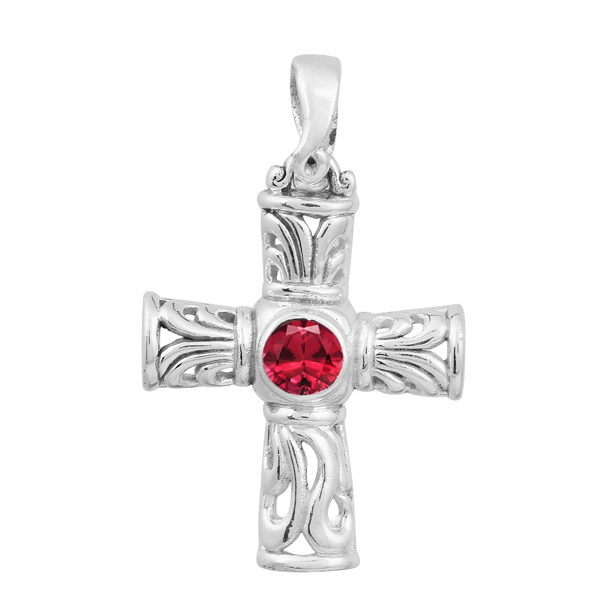 Multi Stone Ornate Cross Pendant -Sterling Silver
