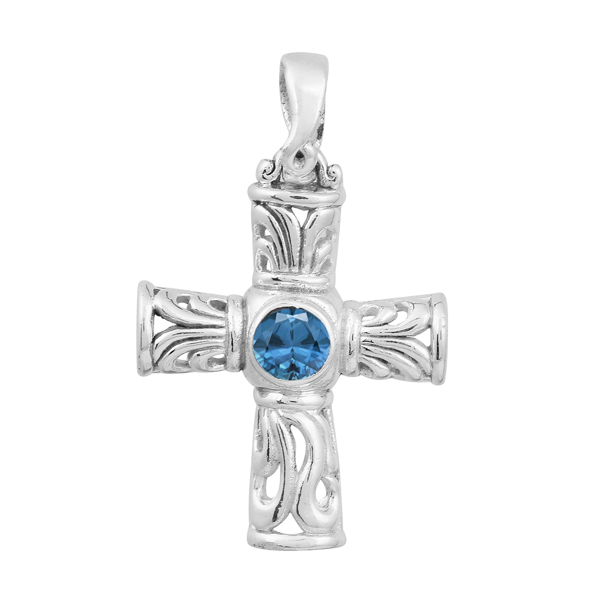 Multi Stone Ornate Cross Pendant -Sterling Silver