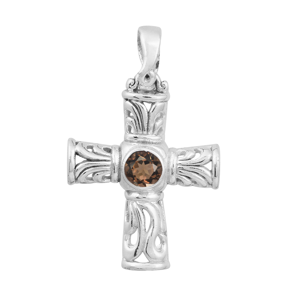 Multi Stone Ornate Cross Pendant -Sterling Silver
