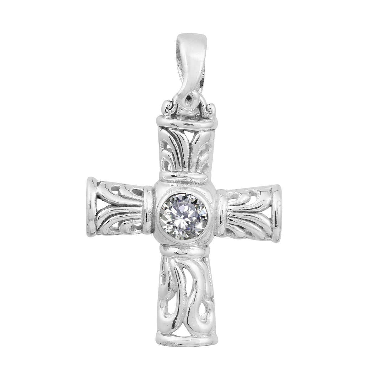 Multi Stone Ornate Cross Pendant -Sterling Silver