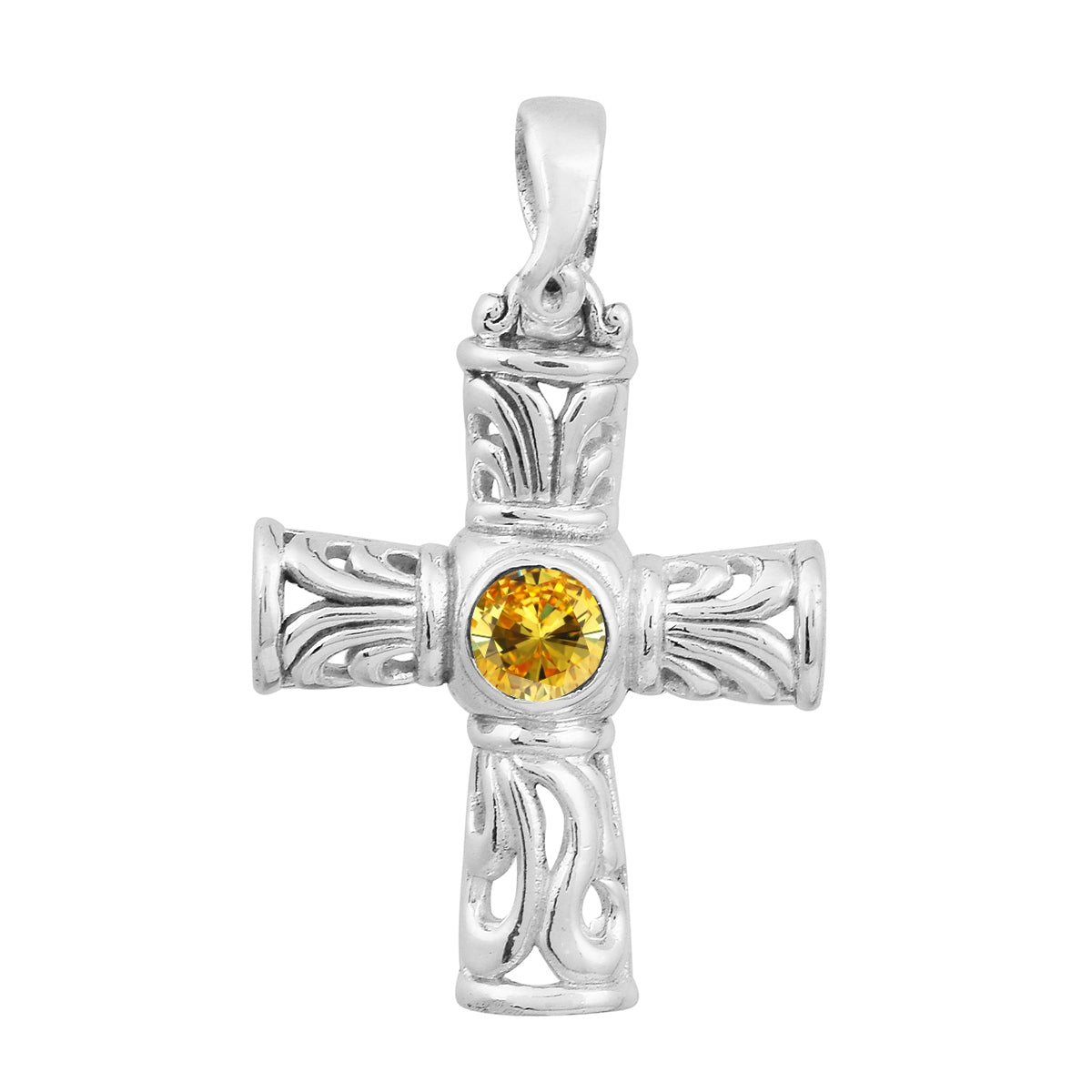 Multi Stone Ornate Cross Pendant -Sterling Silver