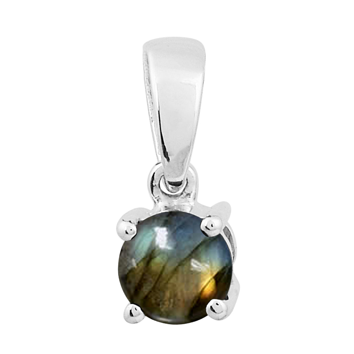 Multi Stone 5MM Round Solitaire Pendant - Sterling Silver