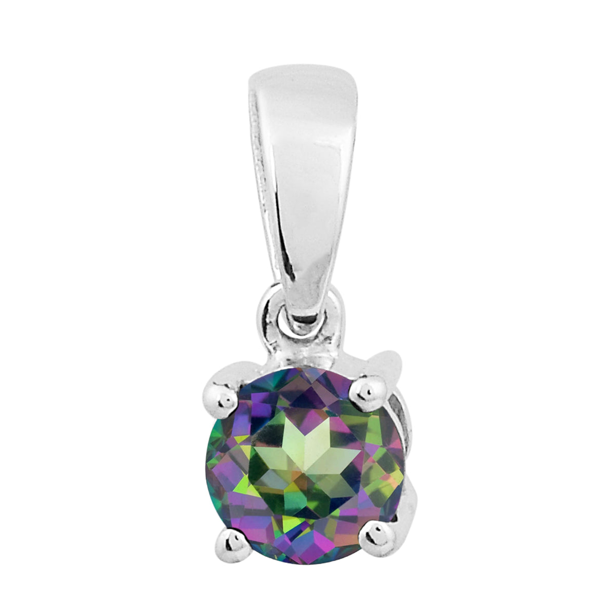 Multi Stone 5MM Round Solitaire Pendant - Sterling Silver