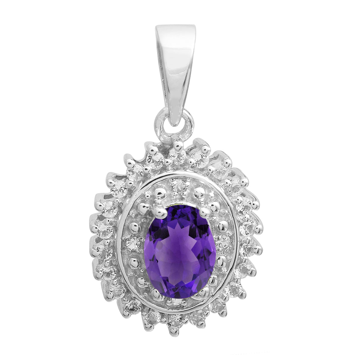 Multi Stone Oval Cut Halo Pendant - Sterling Silver