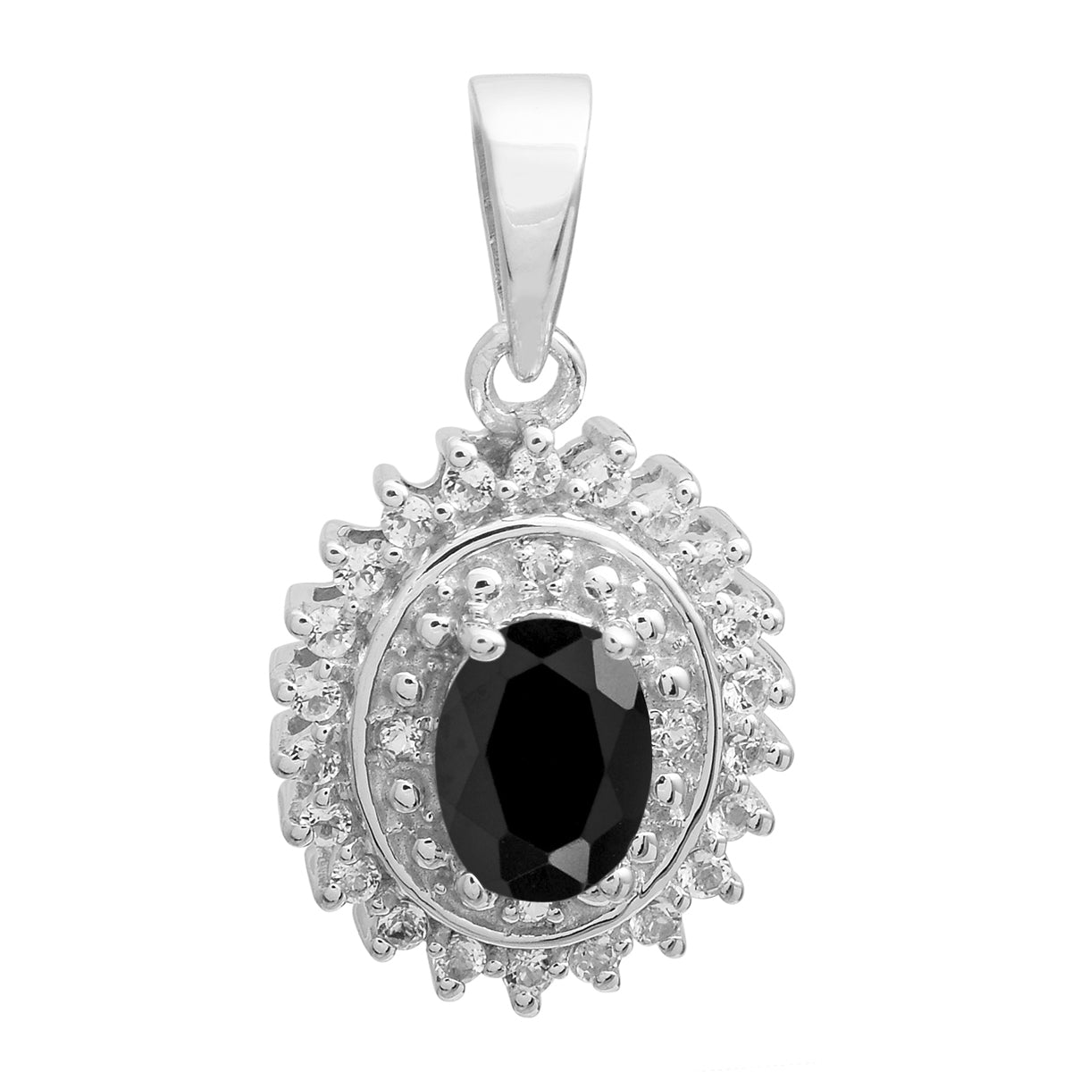 Multi Stone Oval Cut Halo Pendant - Sterling Silver