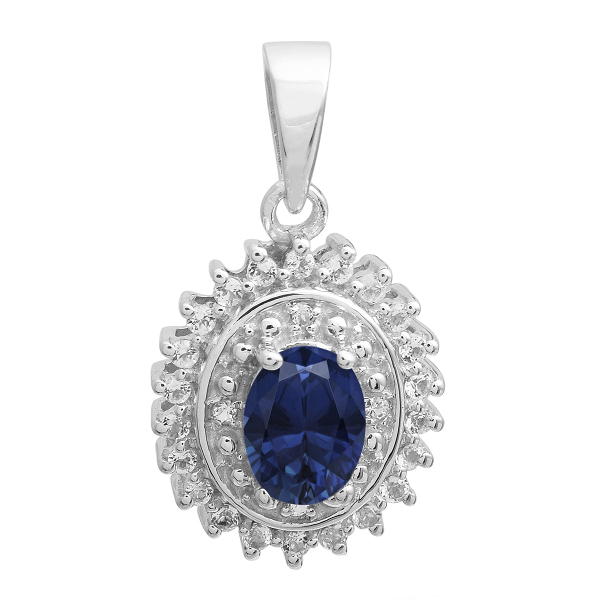 Multi Stone Oval Cut Halo Pendant - Sterling Silver