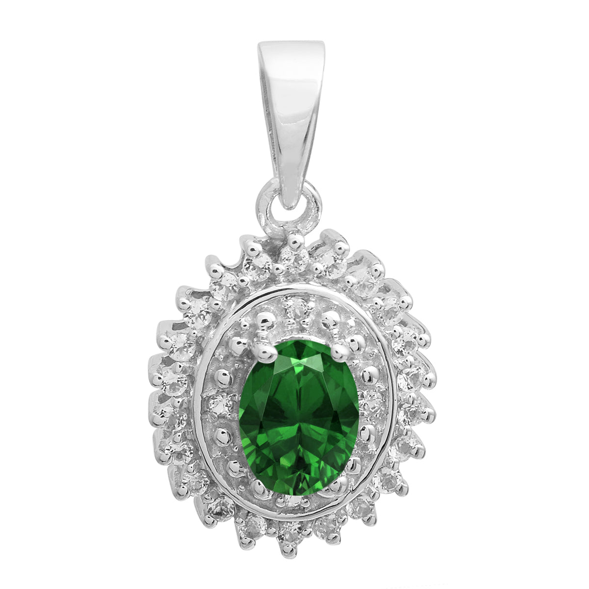 Multi Stone Oval Cut Halo Pendant - Sterling Silver