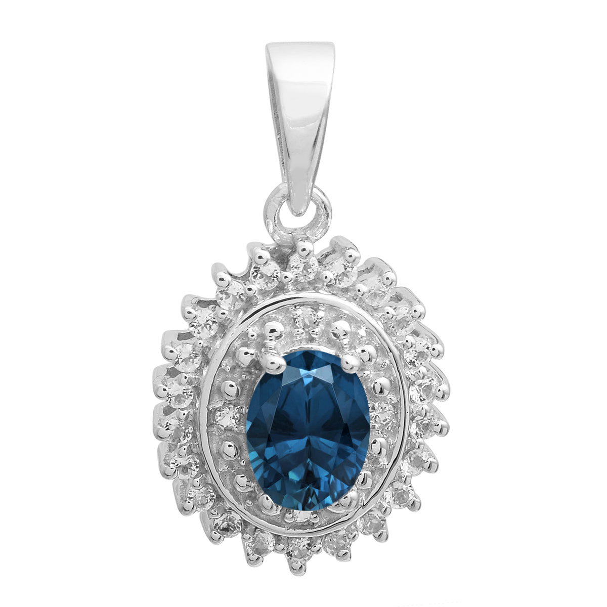 Multi Stone Oval Cut Halo Pendant - Sterling Silver