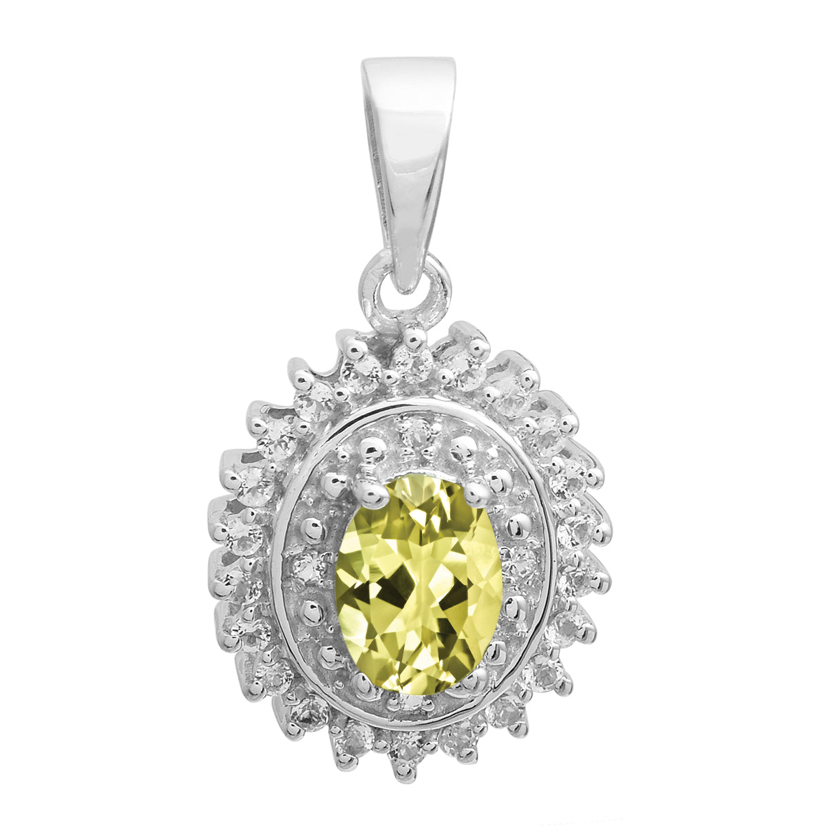 Multi Stone Oval Cut Halo Pendant - Sterling Silver