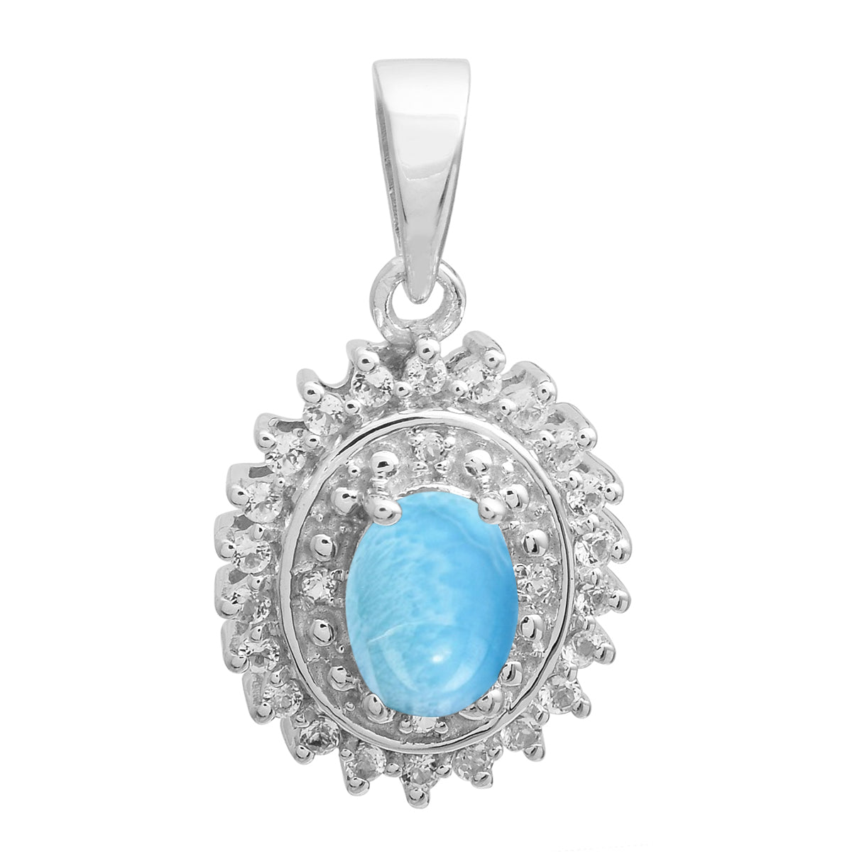 Multi Stone Oval Cut Halo Pendant - Sterling Silver
