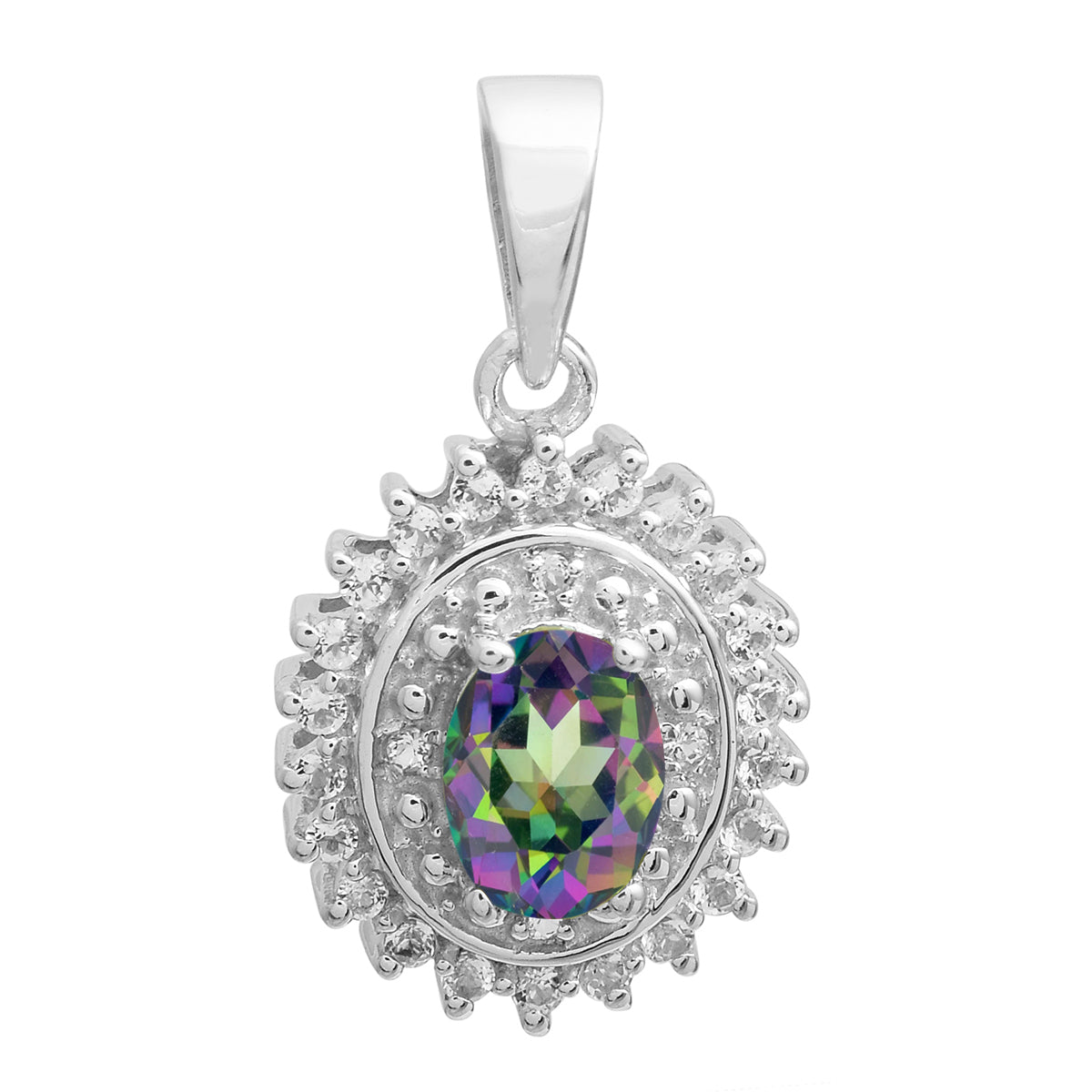 Multi Stone Oval Cut Halo Pendant - Sterling Silver