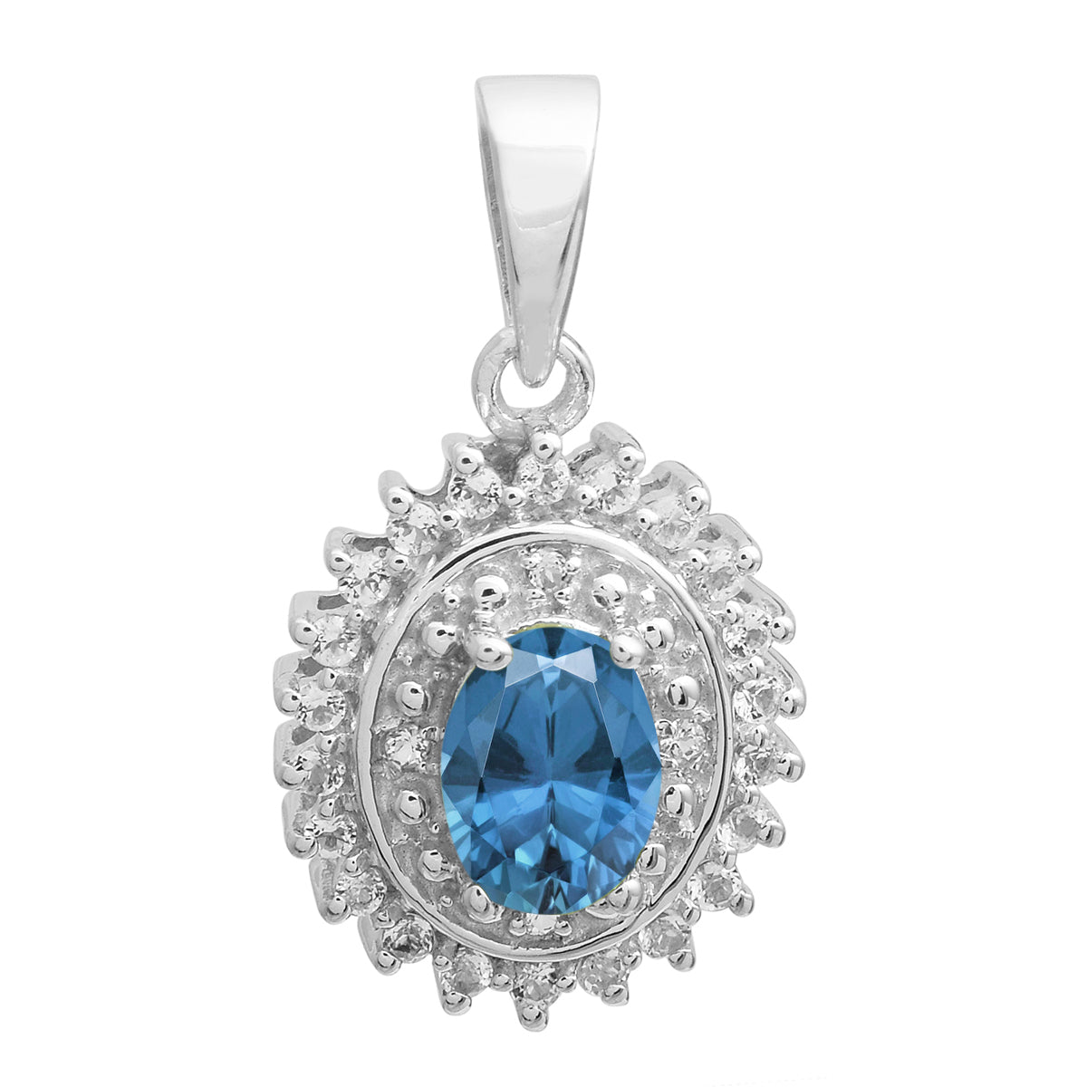 Multi Stone Oval Cut Halo Pendant - Sterling Silver