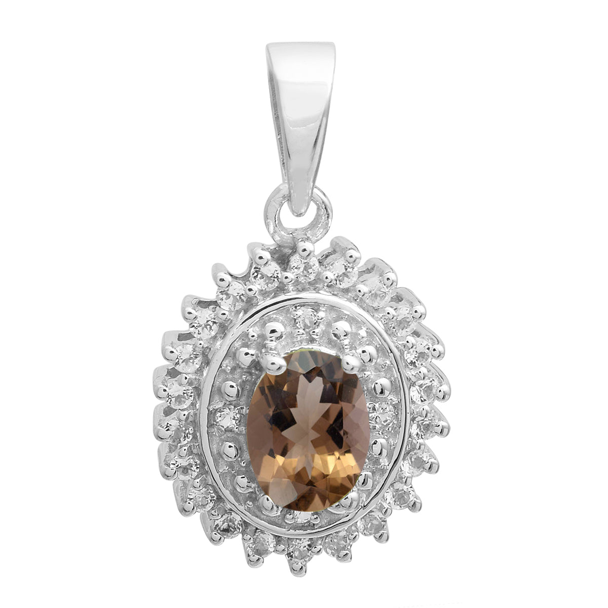 Multi Stone Oval Cut Halo Pendant - Sterling Silver