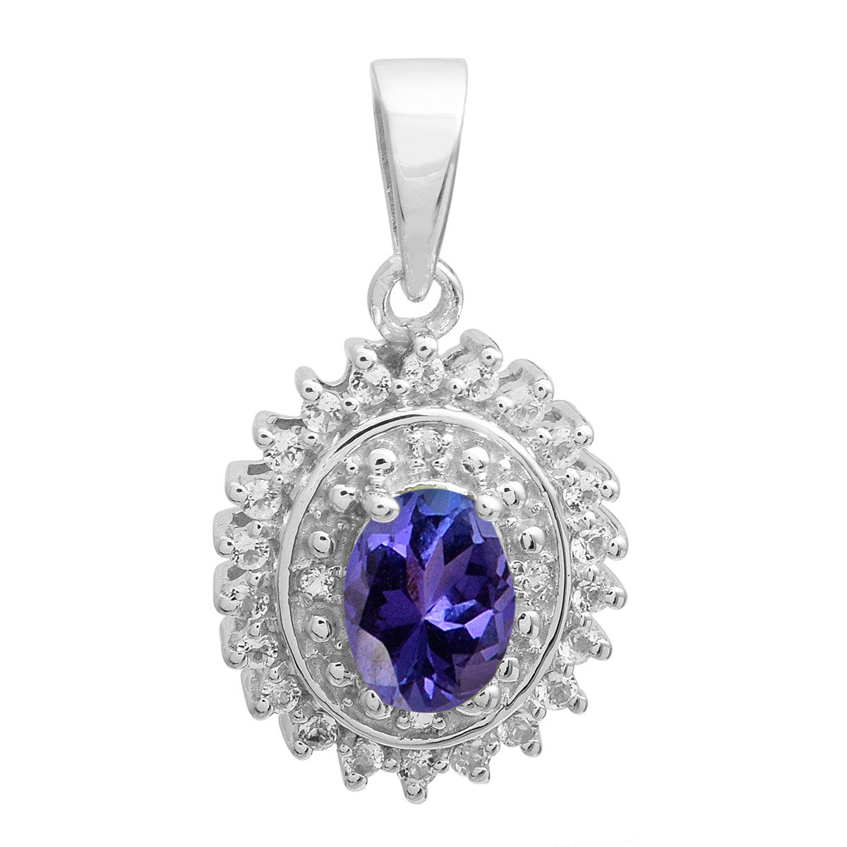 Multi Stone Oval Cut Halo Pendant - Sterling Silver