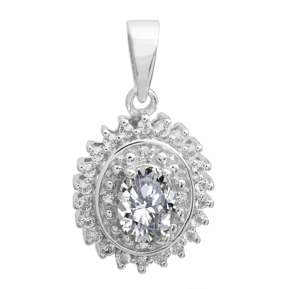 Multi Stone Oval Cut Halo Pendant - Sterling Silver