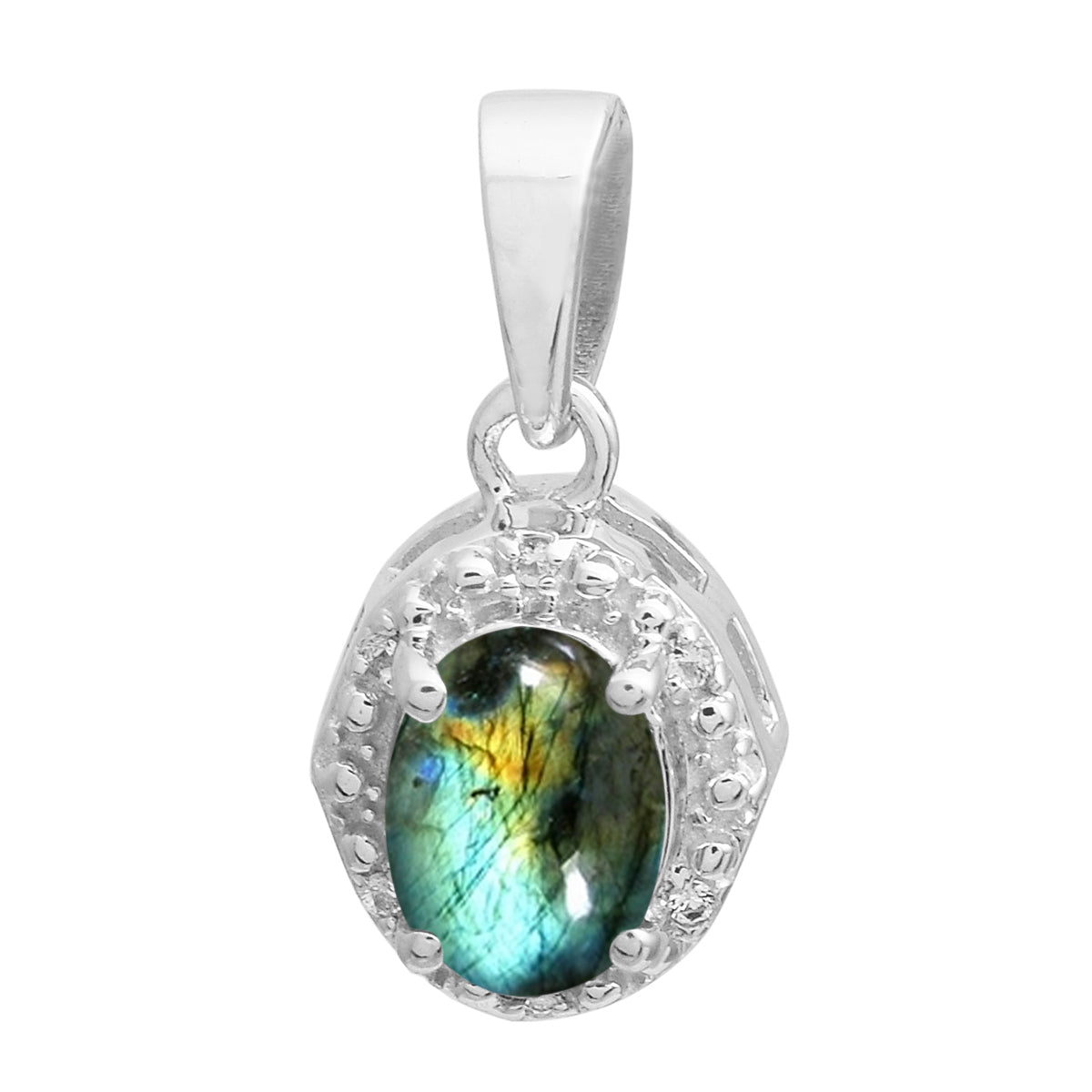 Multi Stone Oval Solitaire Pendant - Sterling Silver