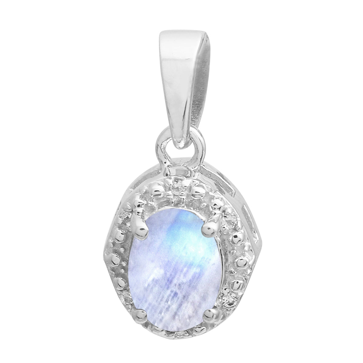 Multi Stone Oval Solitaire Pendant - Sterling Silver