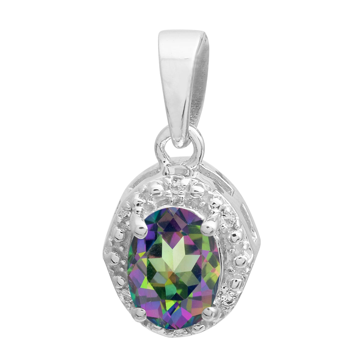 Multi Stone Oval Solitaire Pendant - Sterling Silver