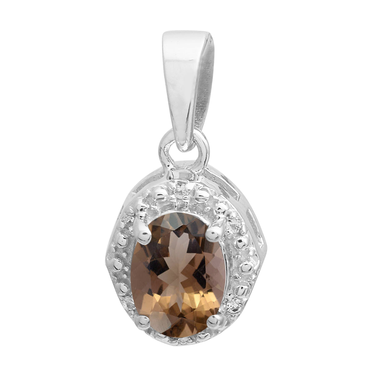 Multi Stone Oval Solitaire Pendant - Sterling Silver