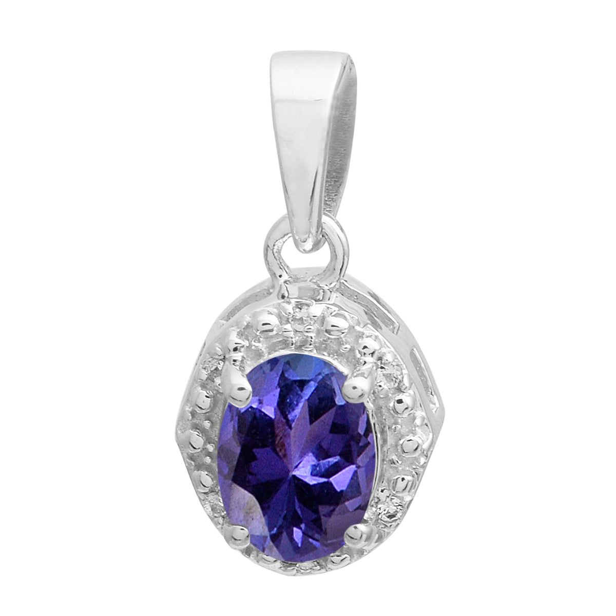 Multi Stone Oval Solitaire Pendant - Sterling Silver