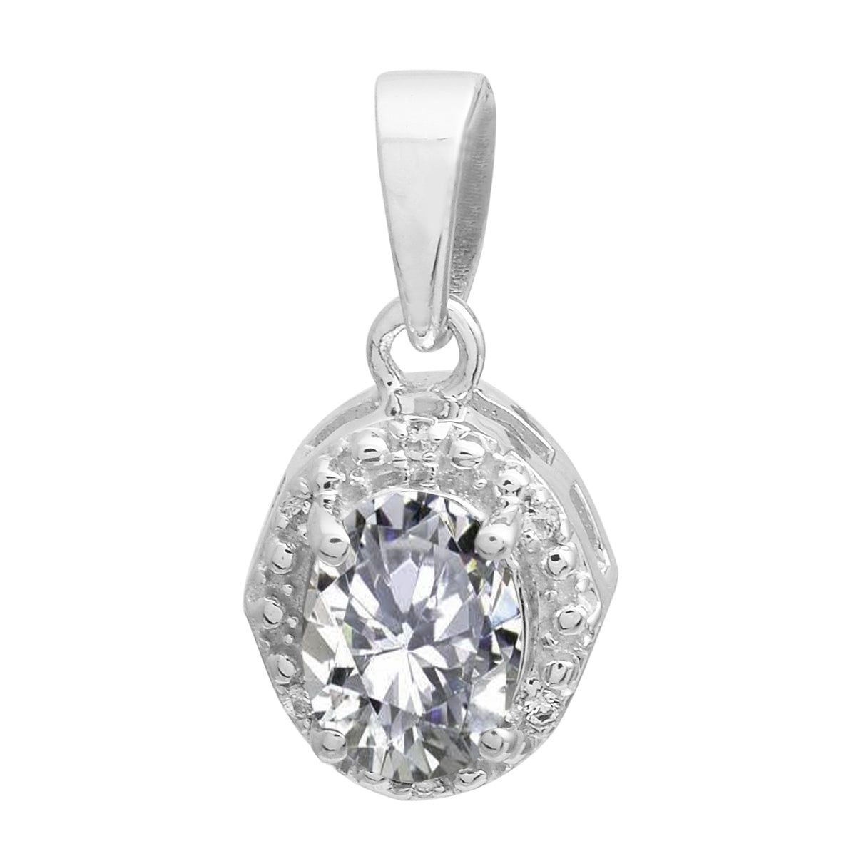 Multi Stone Oval Solitaire Pendant - Sterling Silver