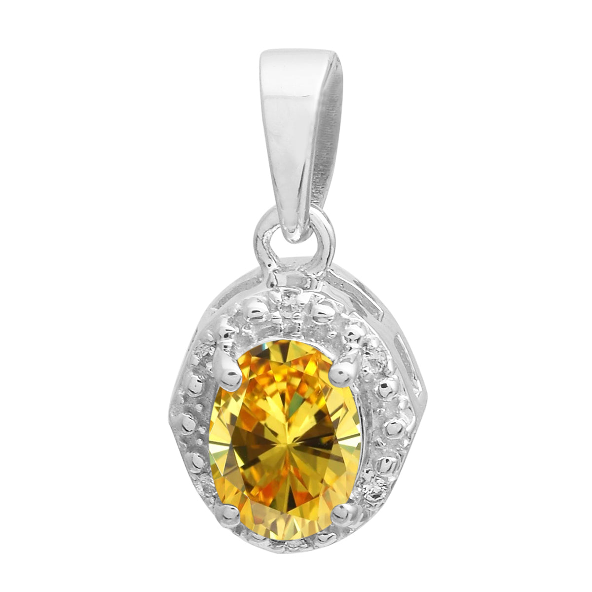 Multi Stone Oval Solitaire Pendant - Sterling Silver