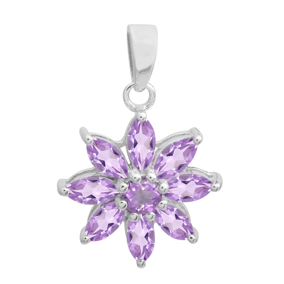 Multi Stone Maquise Floral Pendant - Sterling Silver
